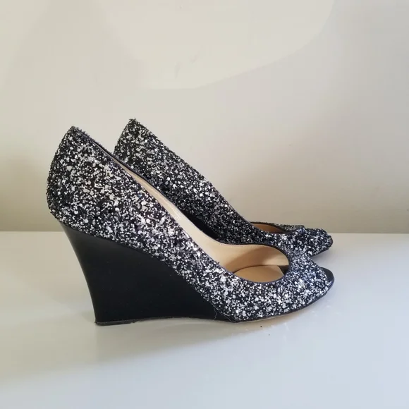 Jimmy Choo Baxen Glitter Peep-toe Wedge Pump - Picture 3 of 6